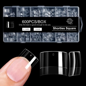 Urban nails tip box Clear Shorties: Square 600 pcs 12 sizes